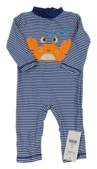 Nové - Tmavmodro-bílý pruhovaný UV overal s krabem George