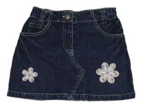 Tmavomodrá rifľová sukňa s kvietkami Kids