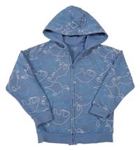 Modrá prepínaci mikina s dinosaurami a kapucňou Primark
