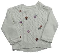 Smotanový vzorovaný pletený sveter s kvietkami a muchomůrkami Nutmeg