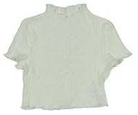 Smotanové rebrované crop tričko SHEIN