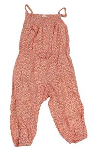 Světlerůžový plátěný kalhotový overal s červenými třešničkami H&M