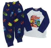 Světlešedo-tmavomodré melírované fleecové pyžamo s Avengers PRIMARK