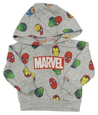 Sivá melírovaná oversize mikina s Avengers a logom a kapucňou PRIMARK