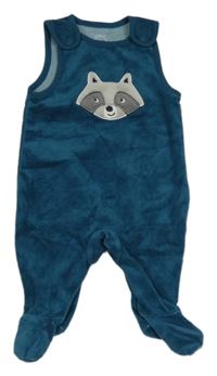 Petrolejové žebrované sametové dupačky s mývalem C&A