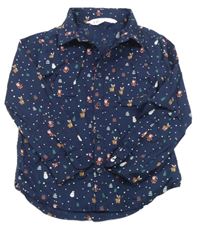 Tmavomodrá vánoční košile s obrázky H&M