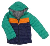 Zeleno-oranžovo-tmavomodrá prošívaná šusťáková funkční pod/zimní bunda s kapucí MOUNTAIN WAREHOUSE