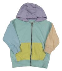 Mentolovo-světlemodro-meruňková propínací mikina s kapucí Next