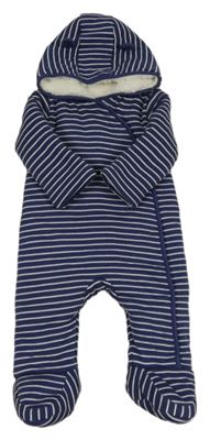 Tmavomodro-bílá pruhovaná zateplená kombinéza s kapucí s oušky F&F