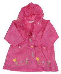 Tmavorůžová pláštěnka s kvietkami a kapucňou