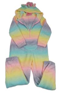 Farebná duhová plyšová kombinéza s kapucí - jednorožec