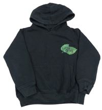 Čierna oversize mikina s nápismi a listami a vreckom a kapucňou