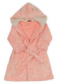 Neónově korálovo-biely plyšový župan s hviezdičkami a kapucňou s uškami TisSAiA