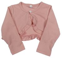 Růžové žebrované propínací bolérko s volánikmi