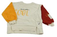 Smetanovo-pomerančovo-hrdzavá teplákovo/huňatá oversize mikina s nápismi a smajlíkom George