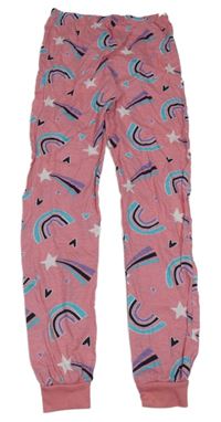 Ružové melírované pyžamové nohavice s duhami a kometami