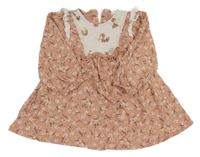 Pudrovo-biele melírované šaty s kvietkami a volánikmi Next