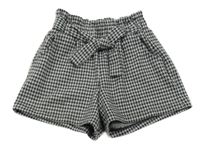 Čierno-bílo/světlešedé vzorované paper bag kraťasy so zavazováním Tu