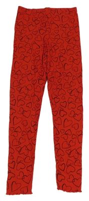 Červené rebrované legíny so srdiečkami Tu