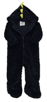 Tmavomodrá plyšová podšitá kombinéza s kapucňou a ostny F&F