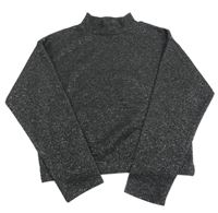 Čierno-strieborná melírovaná úpletová crop mikina s rolákom C&A