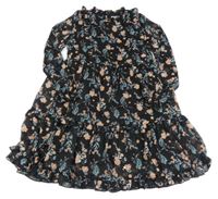 Černé šifonové šaty s kytičkami a volánky RESERVED