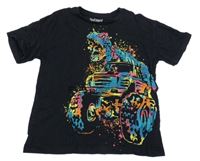 Černé tričko s monster truckem a dinosaurem a skvrnkami Nutmeg