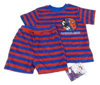 Nové - 2Set - Safírovo-červené pruhované froté tričko se Spider-manem + kraťasy MARVEL