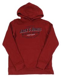Rezavá mikina s logem a kapsou a kapucí JACK&JONES