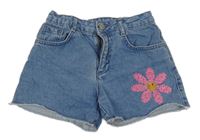 Modré riflové kraťasy s květem se smajlíkem LC WaIKIKI