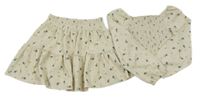 2Set - Smetanové vzorované žabičkové crop triko s kytičkami + sukně Tu
