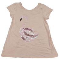 Svetloružová tunika s labutí z flitrů btween