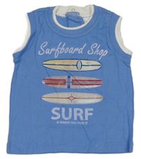 Modro-bílé tílko se surfy a nápisy 
