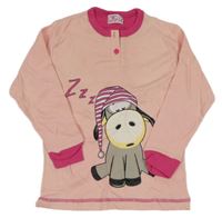 Světlerůžovo-tmavorůžové pyžamové triko s oslíkem 