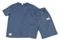 2Set - Tmavomodrošedé tričko s nášivkou + kraťasy SHEIN