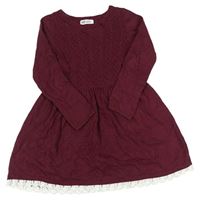 Vínové svetrové vlnené šaty s perforovaným vzorom H&M