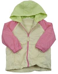 Krémovo-ružovo-zelená šušťáková jarná bunda s kapucňou