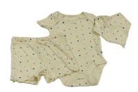 3set - Krémové puntíkaté žebrované body + kraťasy + slinták F&F