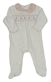 Bílý sametový overal s výšivkami květů a límečkem M&S