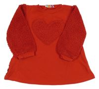 Červená teplákovo/huňatá tunika se srdcem