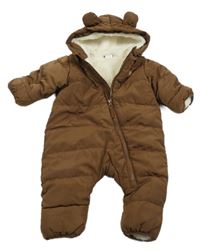 Hnedá šušťáková zimná kombinéza s nášivkou a kapucňou H&M