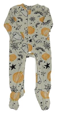 Svetlosivý plyšový overal s duchy a dýněmi