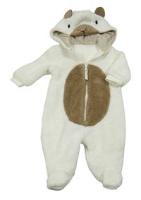 Smetanovo-hnedá chlpatá podšitá kombinéza s kapucí - ovce Early Days