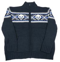 Tmavomodrý prepínaci sveter so vzorom s lebkami C&A