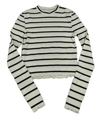Smetanovo-černé pruhované žebrované crop triko H&M