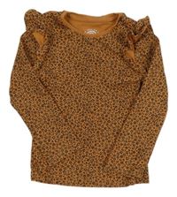 Hnědé vzorované žebrované triko s volánky F&F