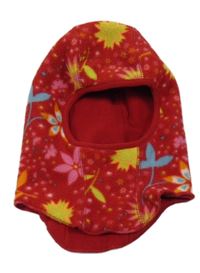 Červená květovaná fleecová kukla