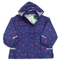 Nové - Tmavomodrá šusťáková nepromokavá bunda se srdíčky a kapucí Pocopiano