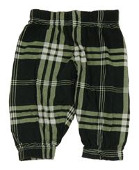 Tmavozeleno-biele kockované ľahké capri tepláky