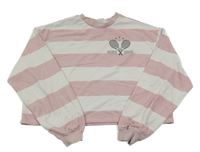 Ružovo-pudrová pruhovaná crop mikina s tenisovými raketami H&M